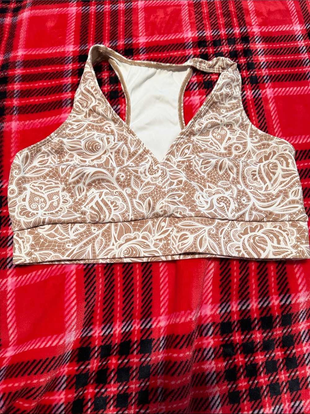 Floral Wireless Racerback Bralette in Beige - Women Intimates